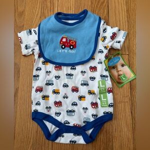 Bon Bebe Fire Truck Bib and Bodysuit Set